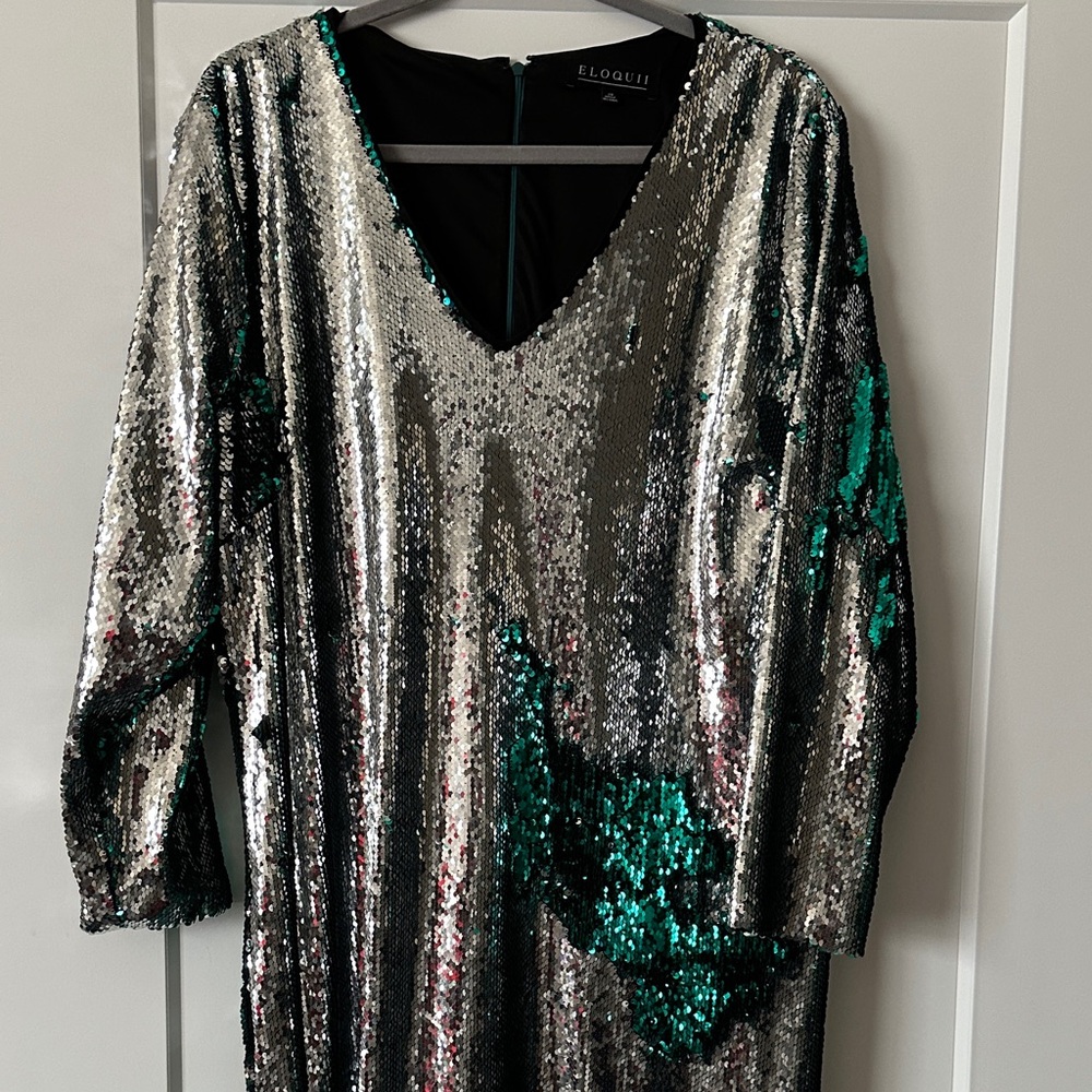 Eloquii Shimmering Sequin Dress in Metallic and Emerald